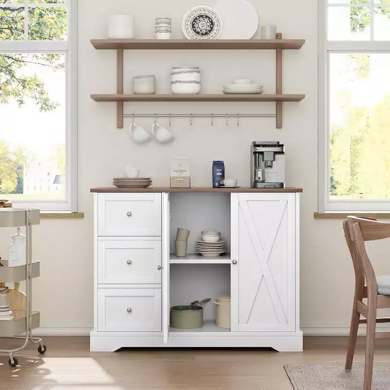 Meuble buffet avec portes, tiroirs, desserte de bar à café de style ferme