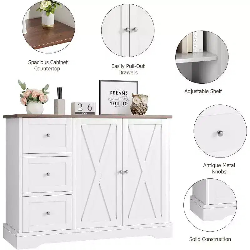 Meuble buffet avec portes, tiroirs, desserte de bar à café de style ferme