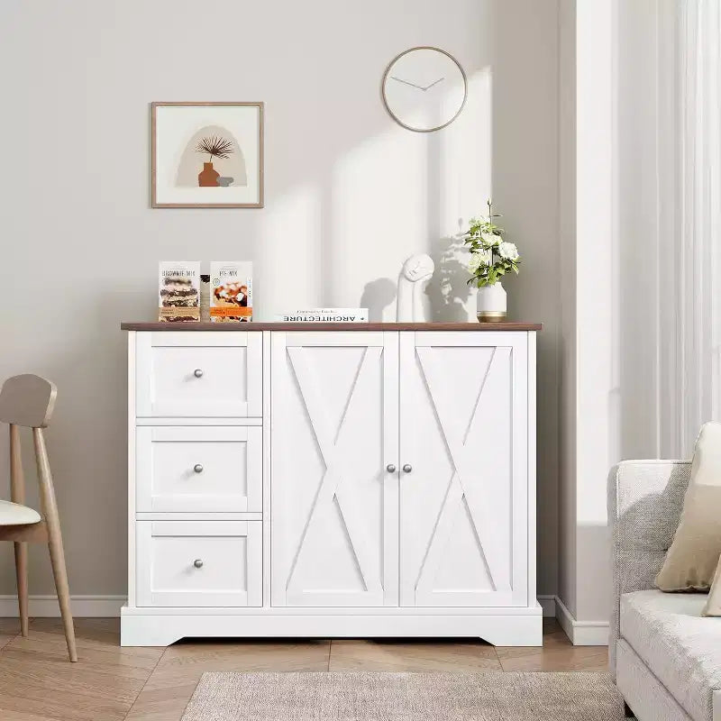 Meuble buffet avec portes, tiroirs, desserte de bar à café de style ferme