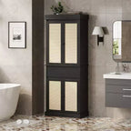 Meuble de rangement en rotin pour garde-manger de cuisine, armoire autonome de 69 cm avec tiroir, portes et étagères réglables pour salle de bain