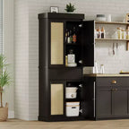 Meuble de rangement en rotin pour garde-manger de cuisine, armoire autonome de 69 cm avec tiroir, portes et étagères réglables pour salle de bain