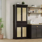 Meuble de rangement en rotin pour garde-manger de cuisine, armoire autonome de 69 cm avec tiroir, portes et étagères réglables pour salle de bain