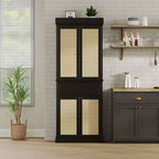 Meuble de rangement en rotin pour garde-manger de cuisine, armoire autonome de 69 cm avec tiroir, portes et étagères réglables pour salle de bain