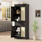 Meuble de rangement en rotin pour garde-manger de cuisine, armoire autonome de 69 cm avec tiroir, portes et étagères réglables pour salle de bain