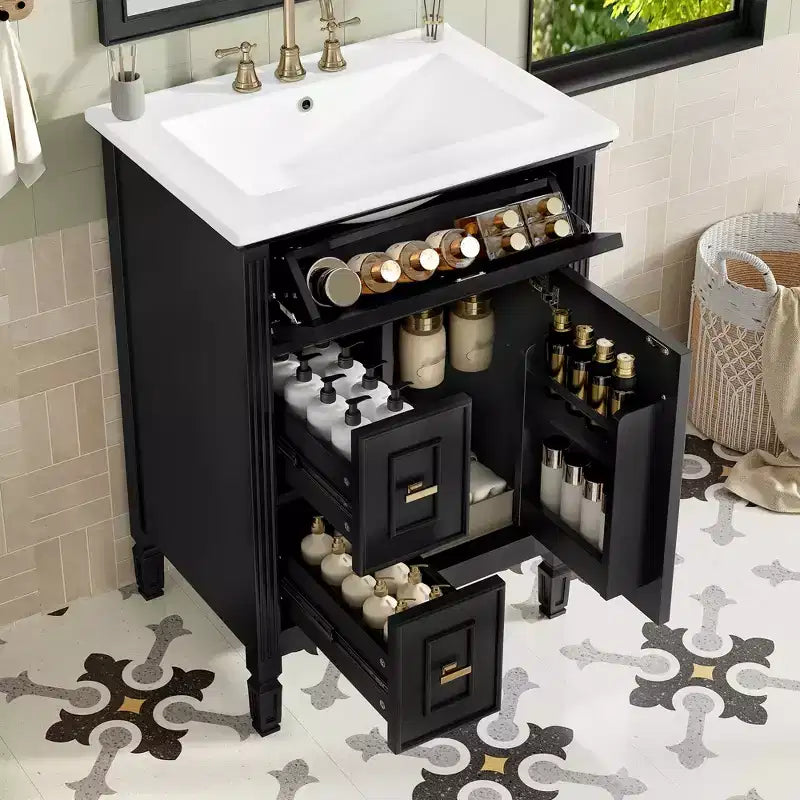 Meuble-lavabo GDFStudio Crystal 24 en bois massif avec évier et étagère réglable