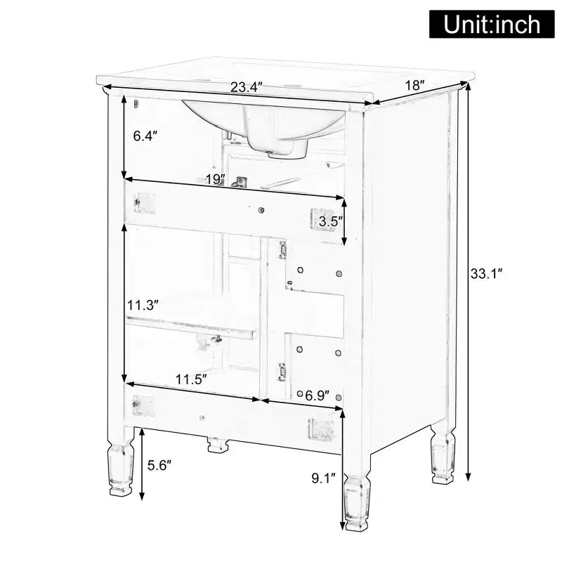 Meuble-lavabo GDFStudio Crystal 24 en bois massif avec évier et étagère réglable