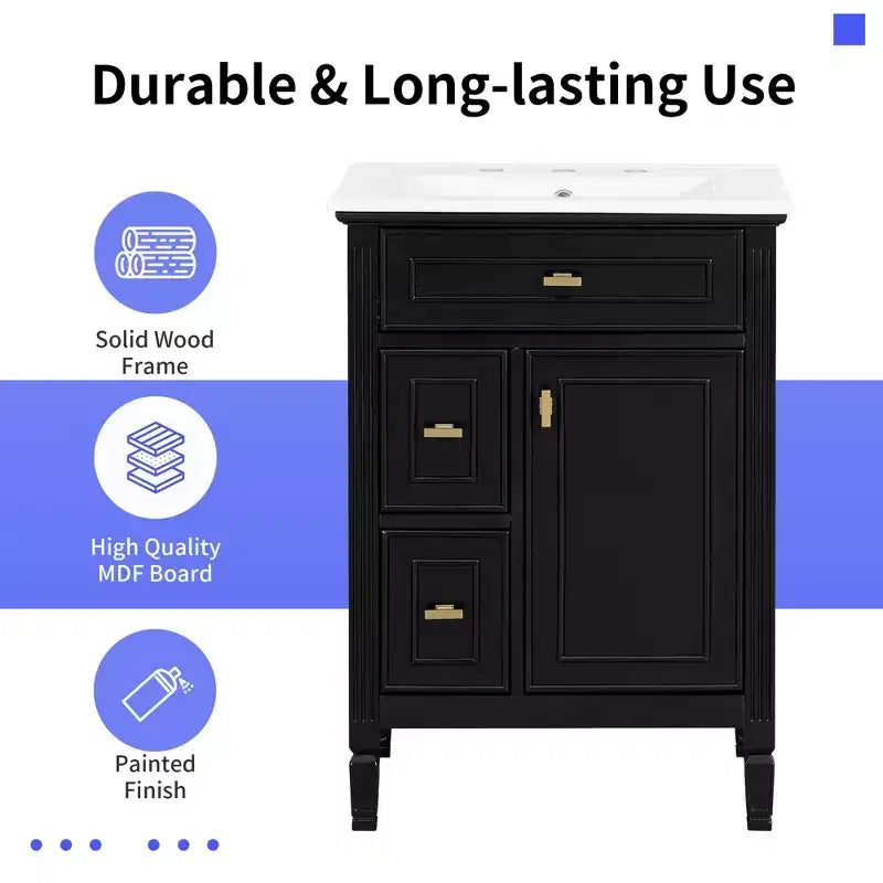Meuble-lavabo GDFStudio Crystal 24 en bois massif avec évier et étagère réglable