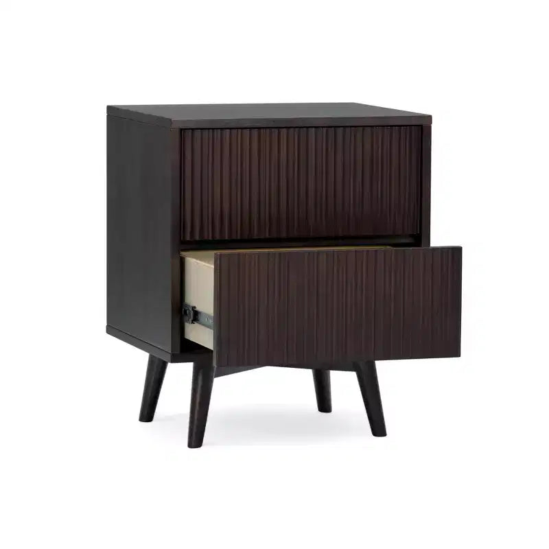 Table de chevet à 2 tiroirs Teamson Home Tremolo, style bohème moderne, en bois massif avec façades cannelées contemporaines