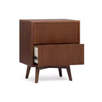 Table de chevet à 2 tiroirs Teamson Home Tremolo, style bohème moderne, en bois massif avec façades cannelées contemporaines