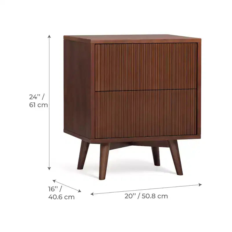 Table de chevet à 2 tiroirs Teamson Home Tremolo, style bohème moderne, en bois massif avec façades cannelées contemporaines