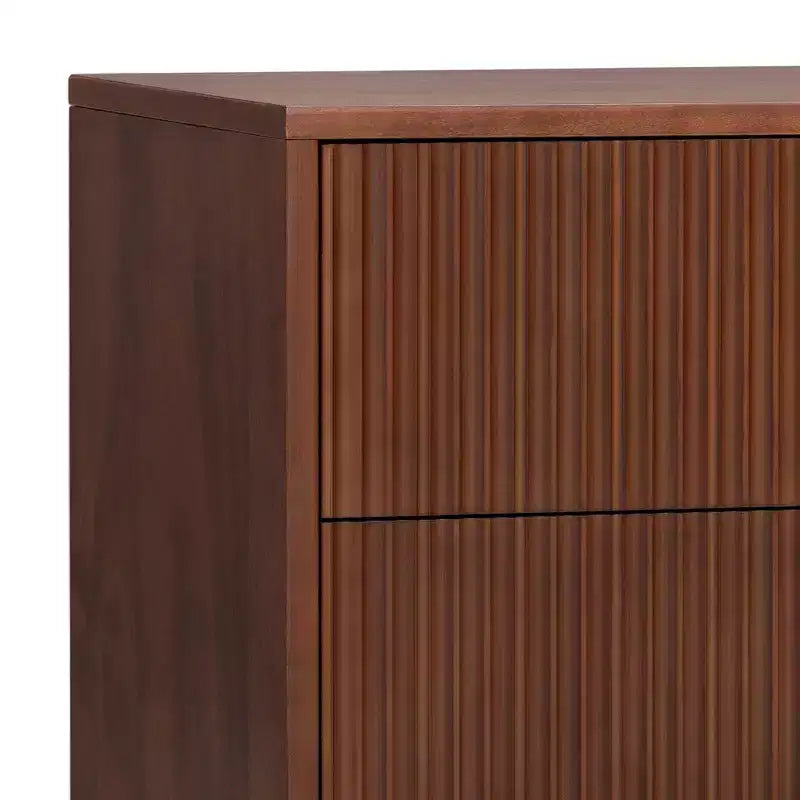 Table de chevet à 2 tiroirs Teamson Home Tremolo, style bohème moderne, en bois massif avec façades cannelées contemporaines