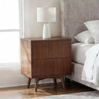 Table de chevet à 2 tiroirs Teamson Home Tremolo, style bohème moderne, en bois massif avec façades cannelées contemporaines