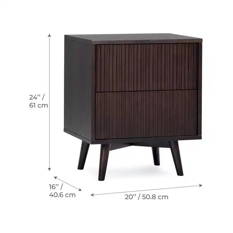 Table de chevet à 2 tiroirs Teamson Home Tremolo, style bohème moderne, en bois massif avec façades cannelées contemporaines