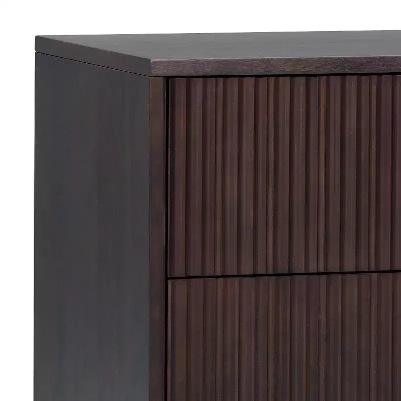 Table de chevet à 2 tiroirs Teamson Home Tremolo, style bohème moderne, en bois massif avec façades cannelées contemporaines