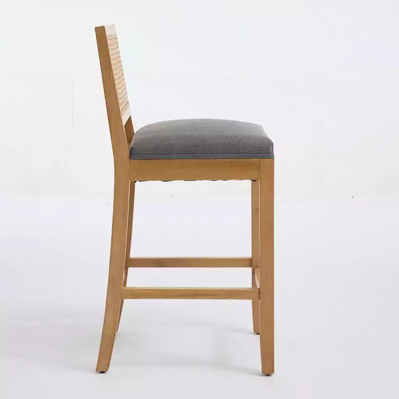 Homy Casa Lot de 2 tabourets de bar en bois massif avec dossier en rotin et assise rembourrée