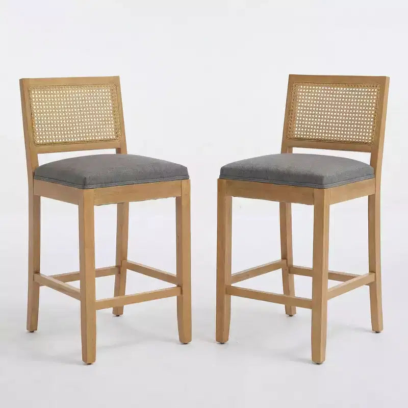 Homy Casa Lot de 2 tabourets de bar en bois massif avec dossier en rotin et assise rembourrée
