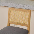 Homy Casa Lot de 2 tabourets de bar en bois massif avec dossier en rotin et assise rembourrée