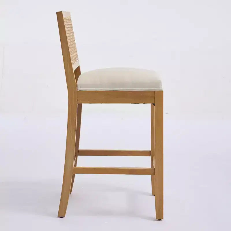 Homy Casa Lot de 2 tabourets de bar en bois massif avec dossier en rotin et assise rembourrée