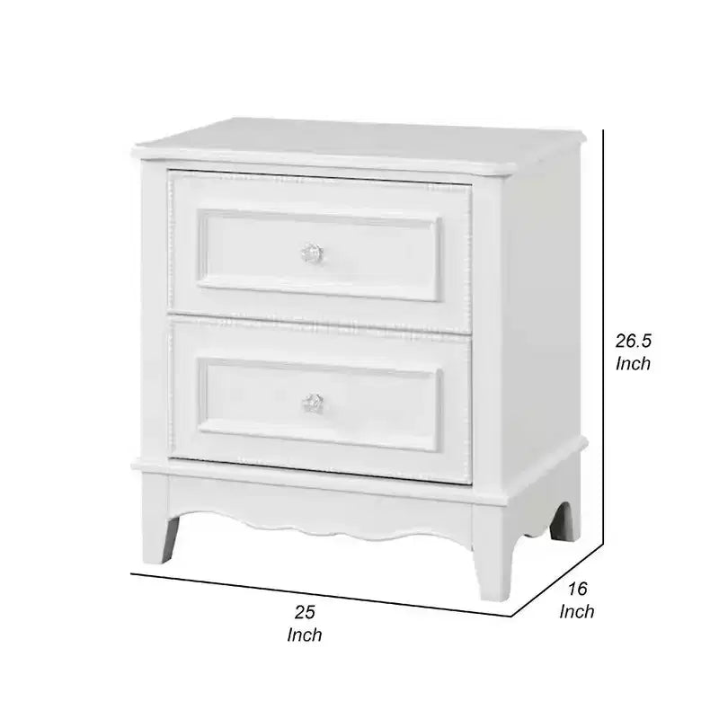 Table de chevet Royal Hampton, 2 tiroirs, cadre moderne en bois massif blanc, 68,6 cm