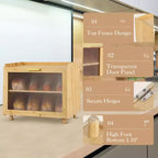Boîte à pain à 2 niveaux en bambou avec porte en acrylique, bac de rangement pour le pain pour comptoir de cuisine, pour ranger baguettes, pâtisseries et produits de boulangerie