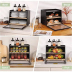 Boîte à pain à 2 niveaux en bambou avec porte en acrylique, bac de rangement pour le pain pour comptoir de cuisine, pour ranger baguettes, pâtisseries et produits de boulangerie
