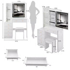 Coiffeuse contemporaine avec tabouret rembourré, miroir coulissant à LED, éclairage tactile 3 couleurs, deux prises secteur et ports de chargement USB
