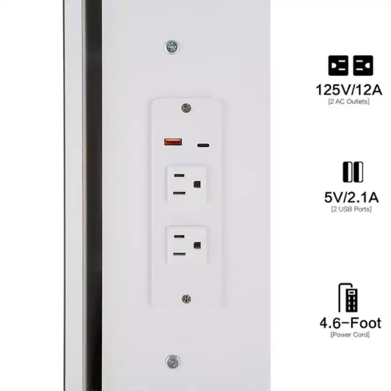 Coiffeuse contemporaine avec tabouret rembourré, miroir coulissant à LED, éclairage tactile 3 couleurs, deux prises secteur et ports de chargement USB