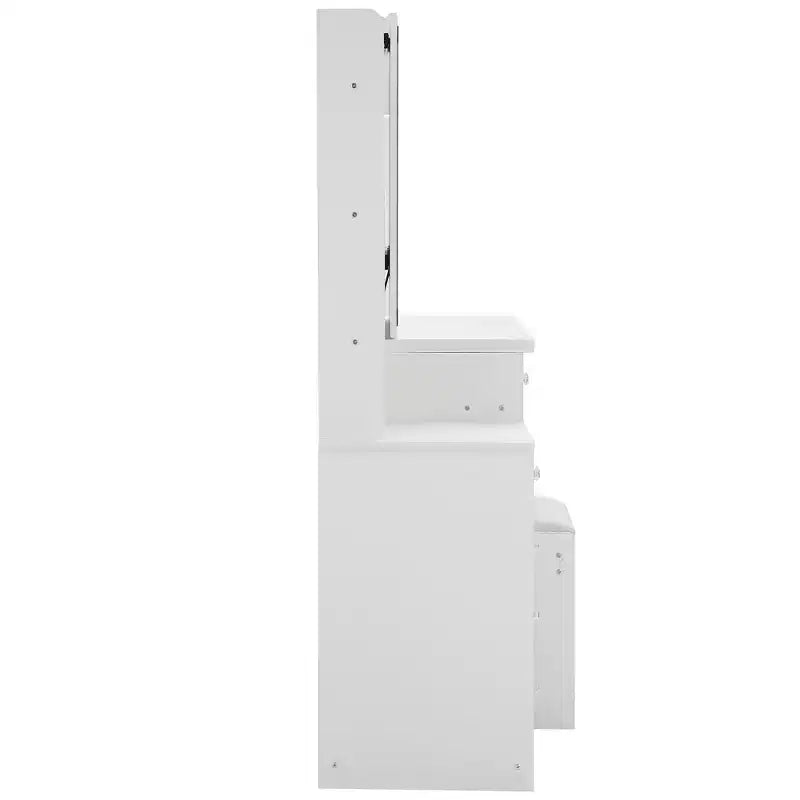 Coiffeuse contemporaine avec tabouret rembourré, miroir coulissant à LED, éclairage tactile 3 couleurs, deux prises secteur et ports de chargement USB