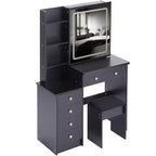 Coiffeuse contemporaine avec tabouret rembourré, miroir coulissant à LED, éclairage tactile 3 couleurs, deux prises secteur et ports de chargement USB