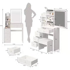 Coiffeuse simple à assembler avec tabouret, vidéo de montage, guide, kit de plus de 30 pièces pour l'espace maquillage de la chambre et les tenues quotidiennes à la maison