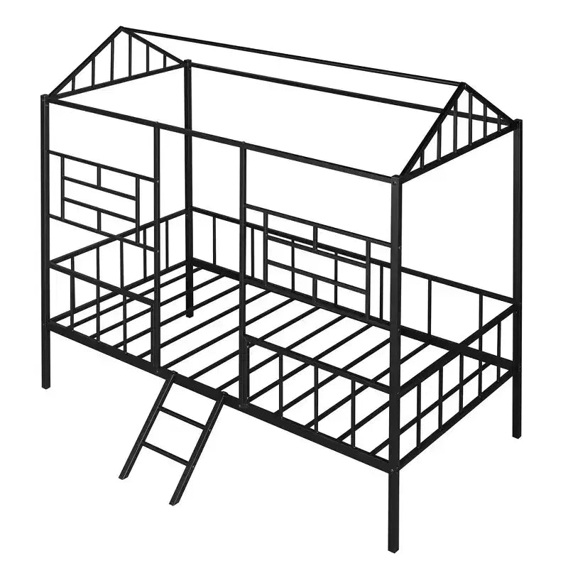 Lit Plateforme en Métal Taille Double Lit Cabane Bas avec Support à Lattes pour Tout-petits Adolescents Garçons Filles