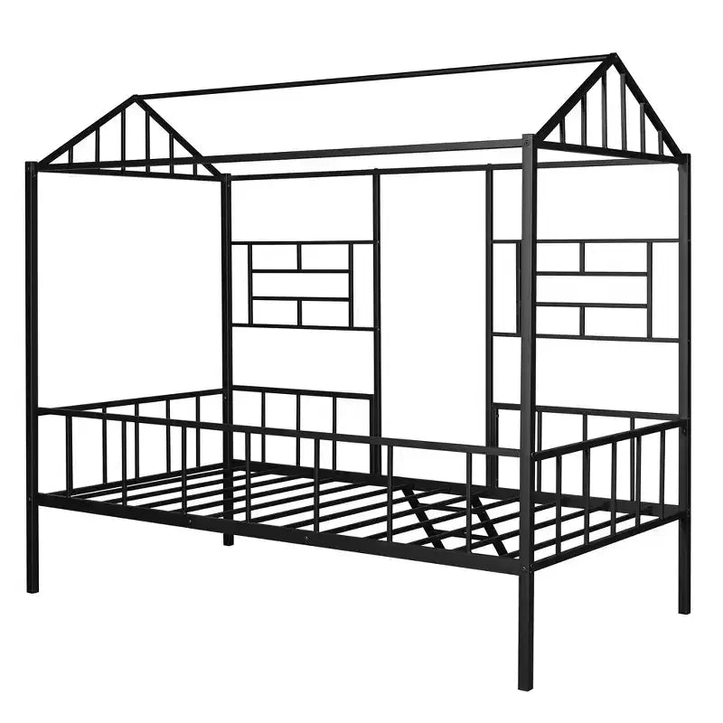 Lit Plateforme en Métal Taille Double Lit Cabane Bas avec Support à Lattes pour Tout-petits Adolescents Garçons Filles