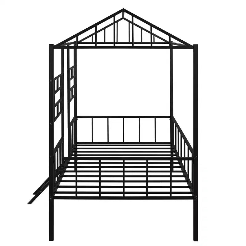 Lit Plateforme en Métal Taille Double Lit Cabane Bas avec Support à Lattes pour Tout-petits Adolescents Garçons Filles