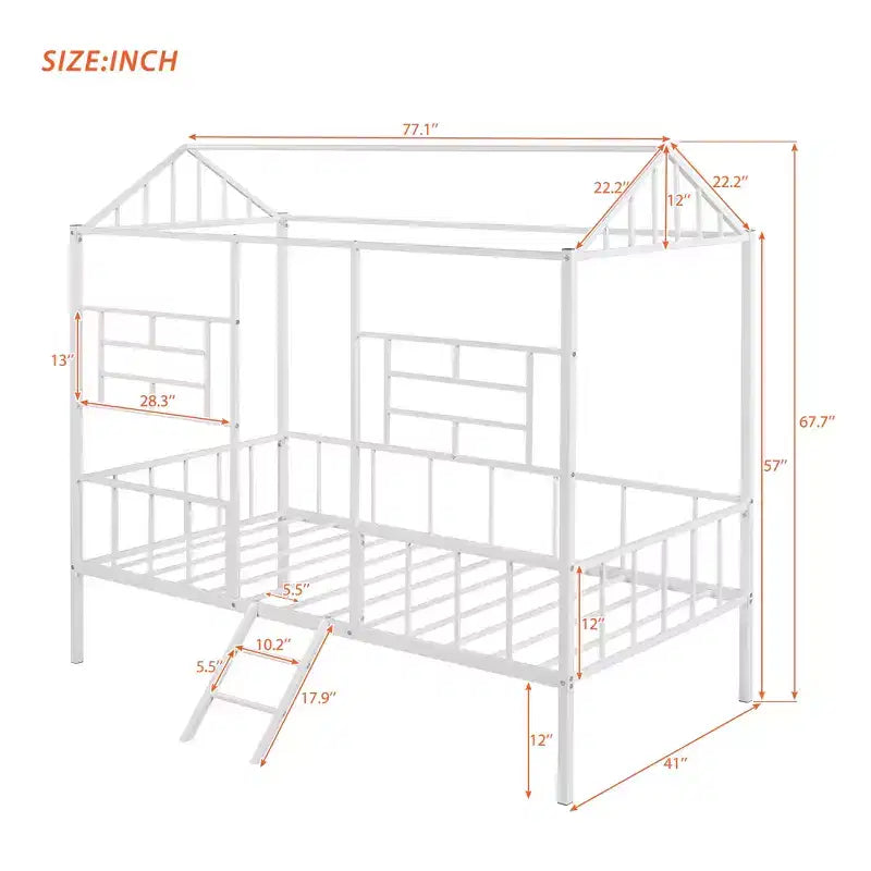 Lit Plateforme en Métal Taille Double Lit Cabane Bas avec Support à Lattes pour Tout-petits Adolescents Garçons Filles
