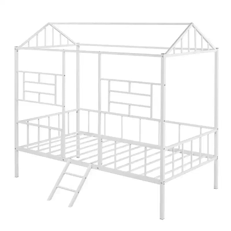 Lit Plateforme en Métal Taille Double Lit Cabane Bas avec Support à Lattes pour Tout-petits Adolescents Garçons Filles