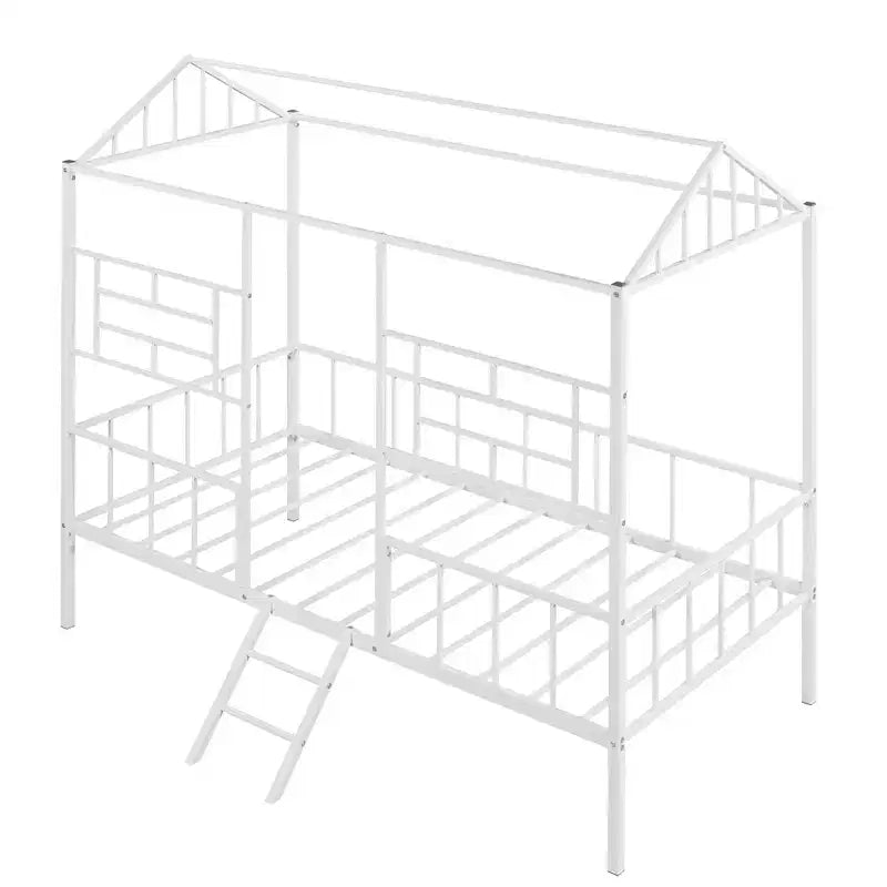 Lit Plateforme en Métal Taille Double Lit Cabane Bas avec Support à Lattes pour Tout-petits Adolescents Garçons Filles