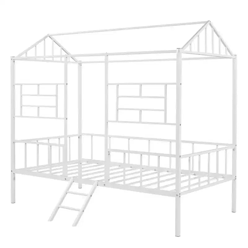 Lit Plateforme en Métal Taille Double Lit Cabane Bas avec Support à Lattes pour Tout-petits Adolescents Garçons Filles