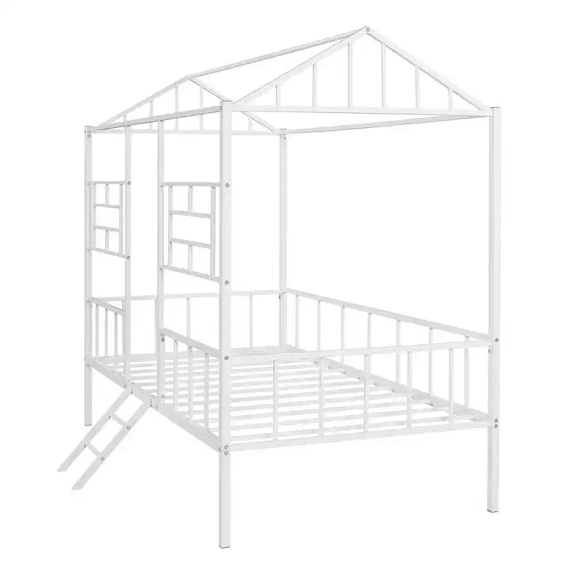 Lit Plateforme en Métal Taille Double Lit Cabane Bas avec Support à Lattes pour Tout-petits Adolescents Garçons Filles