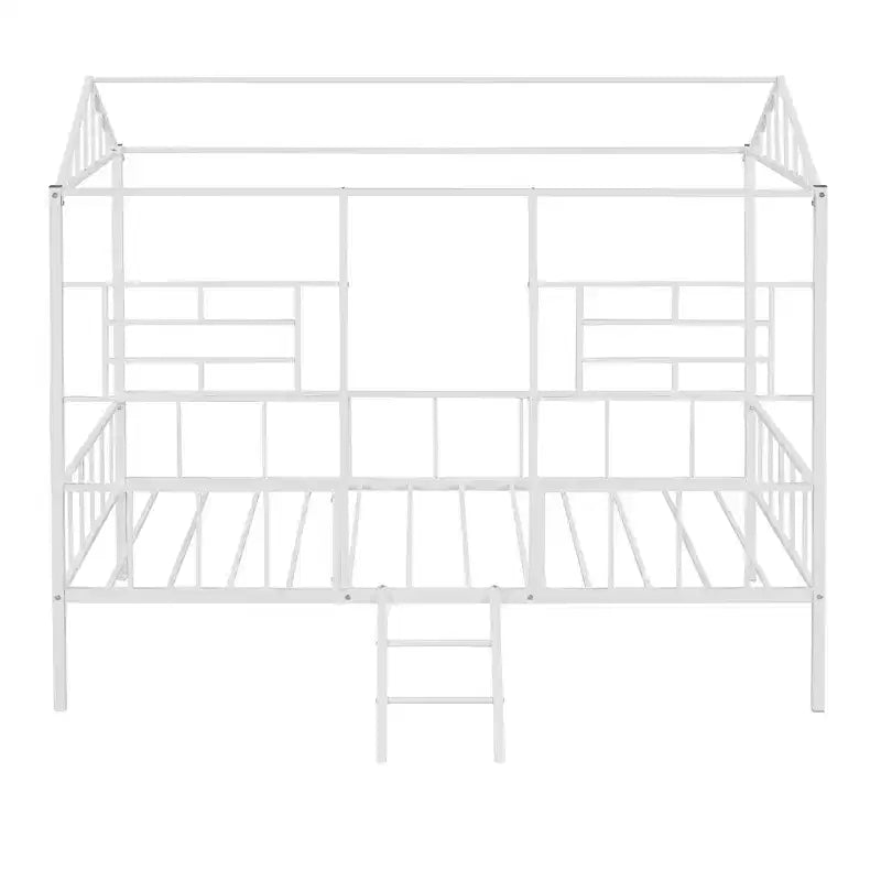 Lit Plateforme en Métal Taille Double Lit Cabane Bas avec Support à Lattes pour Tout-petits Adolescents Garçons Filles