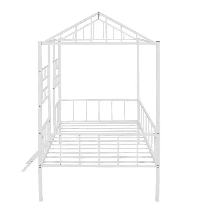 Lit Plateforme en Métal Taille Double Lit Cabane Bas avec Support à Lattes pour Tout-petits Adolescents Garçons Filles