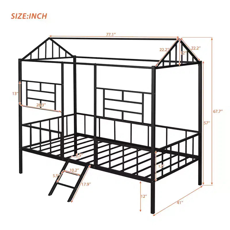Lit Plateforme en Métal Taille Double Lit Cabane Bas avec Support à Lattes pour Tout-petits Adolescents Garçons Filles