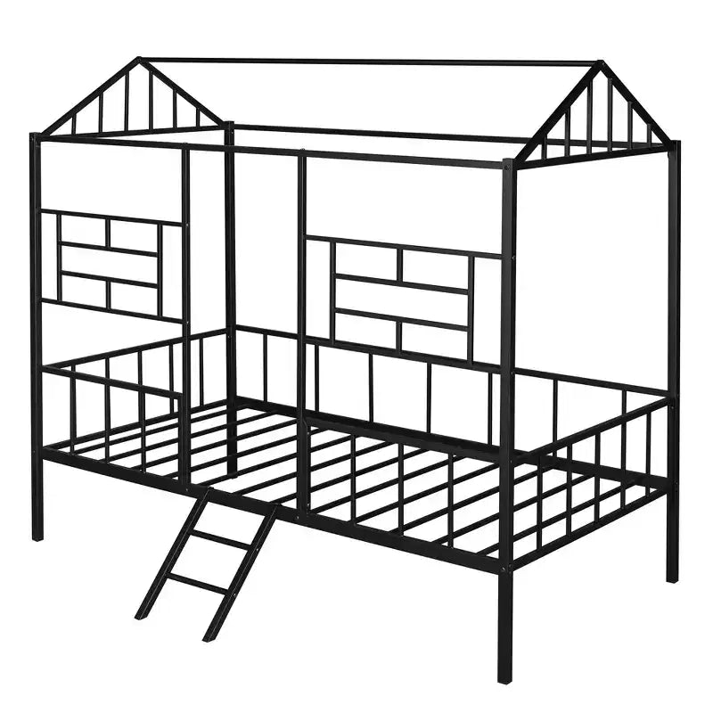 Lit Plateforme en Métal Taille Double Lit Cabane Bas avec Support à Lattes pour Tout-petits Adolescents Garçons Filles