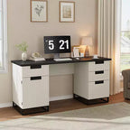 Bureau de direction de ferme, bureau d'ordinateur de 150 cm, bureaux de bureau à domicile blancs avec tiroir de classement et armoire de rangement, bureaux d'écriture en bois pour chambre à coucher, maison