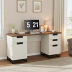 Bureau de direction de ferme, bureau d'ordinateur de 150 cm, bureaux de bureau à domicile blancs avec tiroir de classement et armoire de rangement, bureaux d'écriture en bois pour chambre à coucher, maison