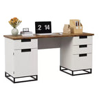 Bureau de direction de ferme, bureau d'ordinateur de 150 cm, bureaux de bureau à domicile blancs avec tiroir de classement et armoire de rangement, bureaux d'écriture en bois pour chambre à coucher, maison