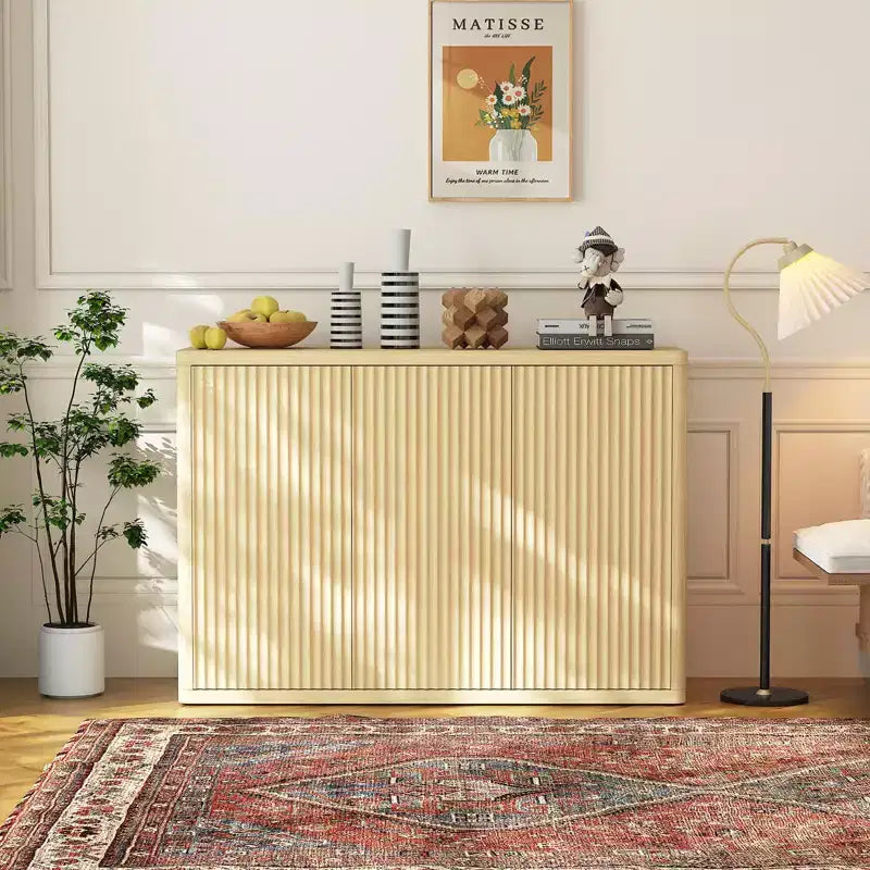 3 Doors Fluted Sideboard Buffet Cabinet,Wide Cupboard Coffee Bar Console Table Credenza