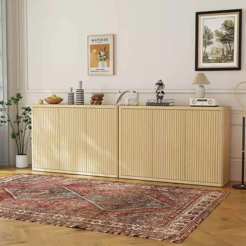 Meuble buffet à 3 portes avec rainures, grand buffet de bar à café, table console, crédence