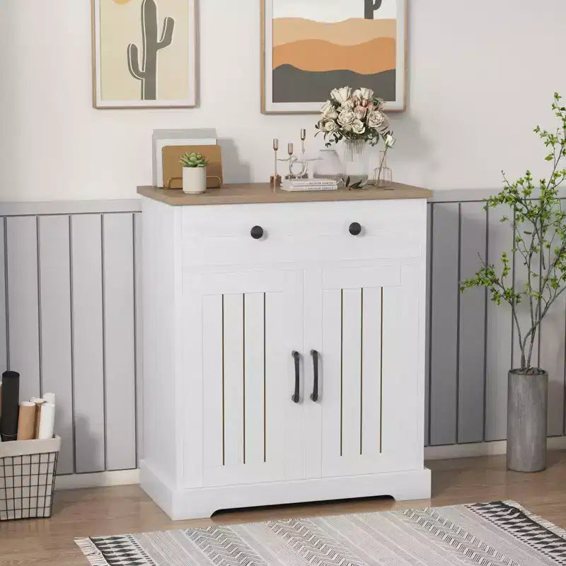 Meuble bas en panneaux de particules peu encombrant à deux portes