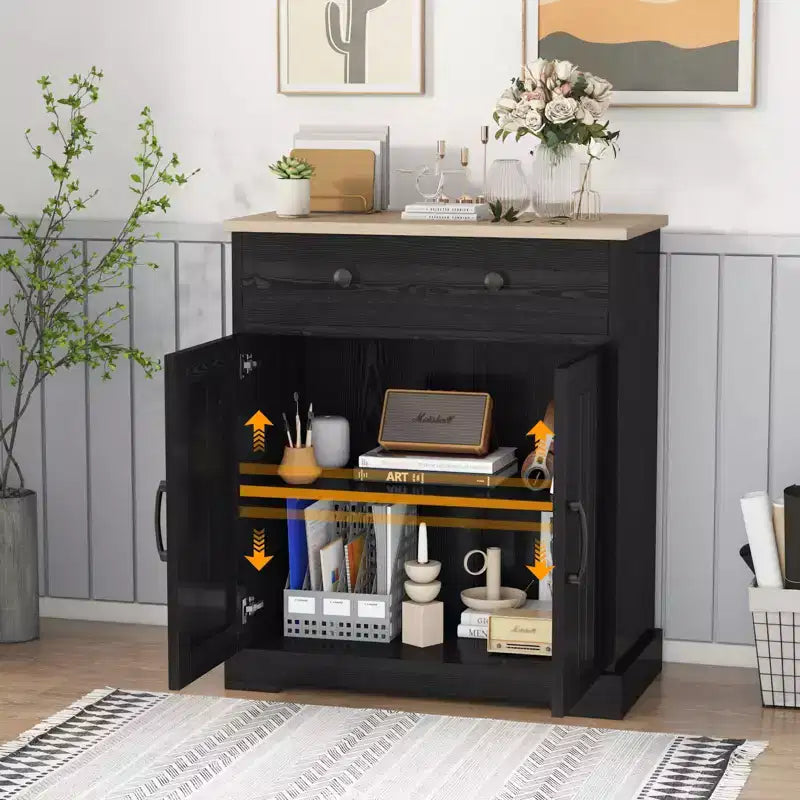 Meuble bas en panneaux de particules peu encombrant à deux portes