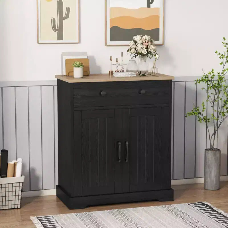Meuble bas en panneaux de particules peu encombrant à deux portes